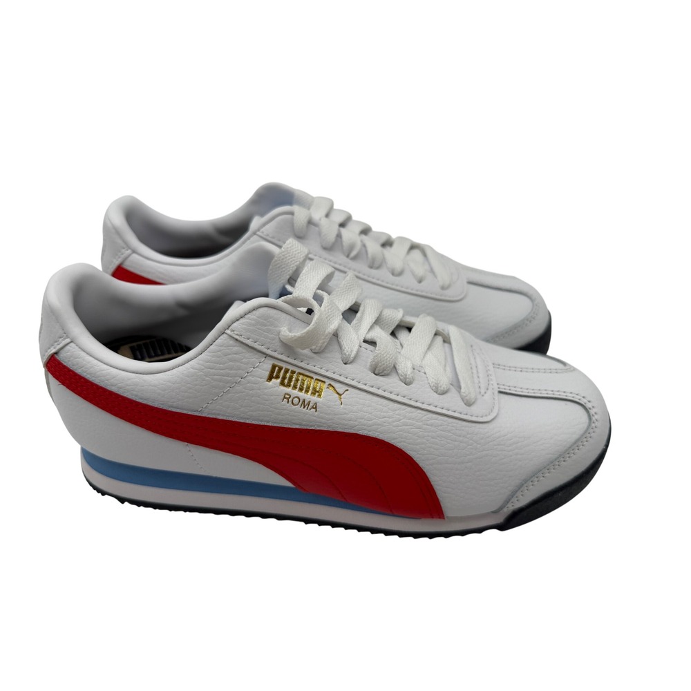 Puma Roma Sneakers Womens 6 White New Leather Low Top Red Blue 399334-17